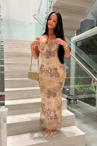 Leopard Print Bodycon Maxi Dress