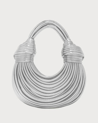 Metallic Strappy Shoulder Bag with Zipper Closure