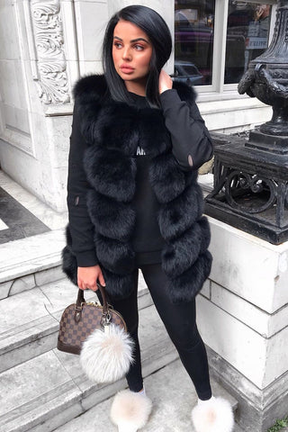 6 Tier Square Panels Mid Length Faux Fur Gilet Vest