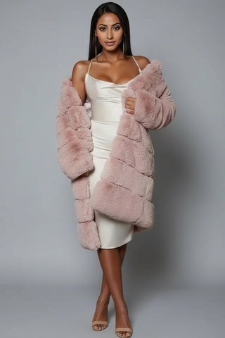 Plush Knee Length Oversize Faux Fur Winter Coat