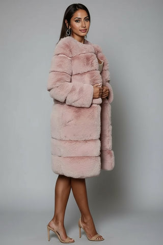 Plush Knee Length Oversize Faux Fur Winter Coat