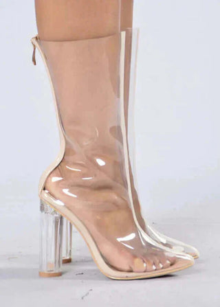 Pointy Toe Clear High Heel Boots 4.5"in