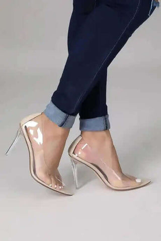 Clear High Heels, Transparent Pointy Toe Pumps 4"in