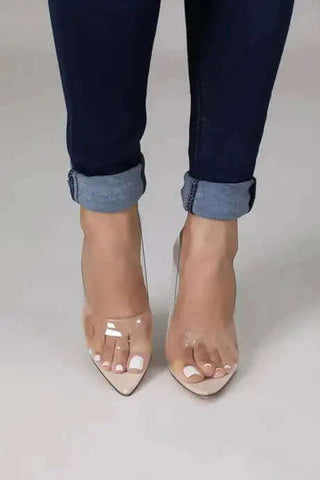 Clear High Heels, Transparent Pointy Toe Pumps 4"in